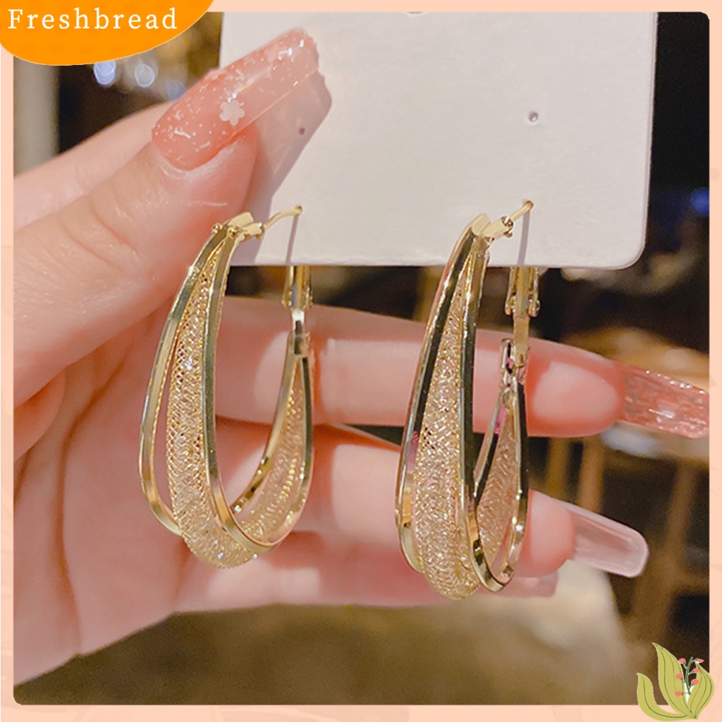 &lt; Freshbread &gt; 1pasang Anting Hoop High-end Shiny Warna Kontras Bulat Lingkaran Menjuntai Anting Perhiasan Harian