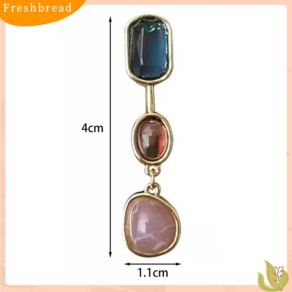 &lt; Freshbread &gt; 1pasang Anting Menjuntai Medieval Asimetris Elegan Warna Kontras Batu Alam Drop Earrings Aksesoris Perhiasan