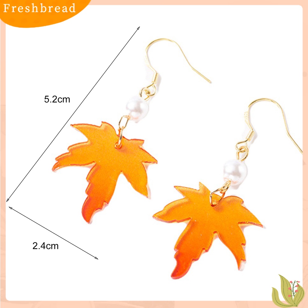 &lt; Freshbread &gt; 1pasang Mutiara Imitasi Dekorasi Drop Anting Rantai Rumbai Orange Sederhana Maple Daun Kait Anting Perhiasan Hadiah