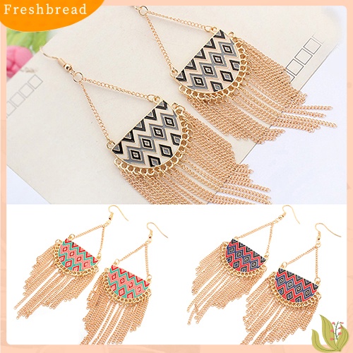 &lt; Freshbread &gt; Jumbai Setengah Lingkaran Wanita Motif Belah Ketupat Nada Emas Kait Anting Perhiasan