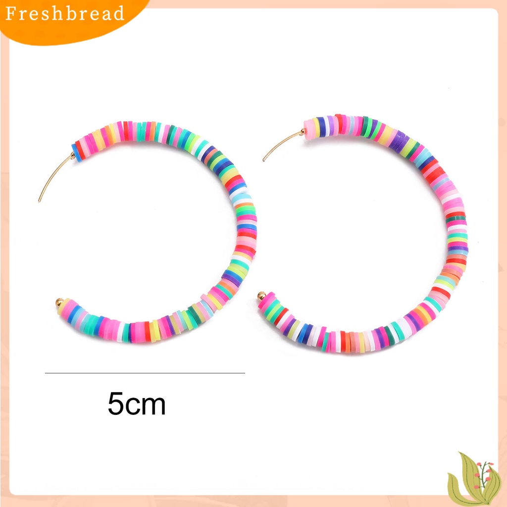 &lt; Freshbread &gt; 1pasang All-match Wanita Warna Pelangi Polymer Clay Bohemian Hoop Stud Earring Untuk Outdoor