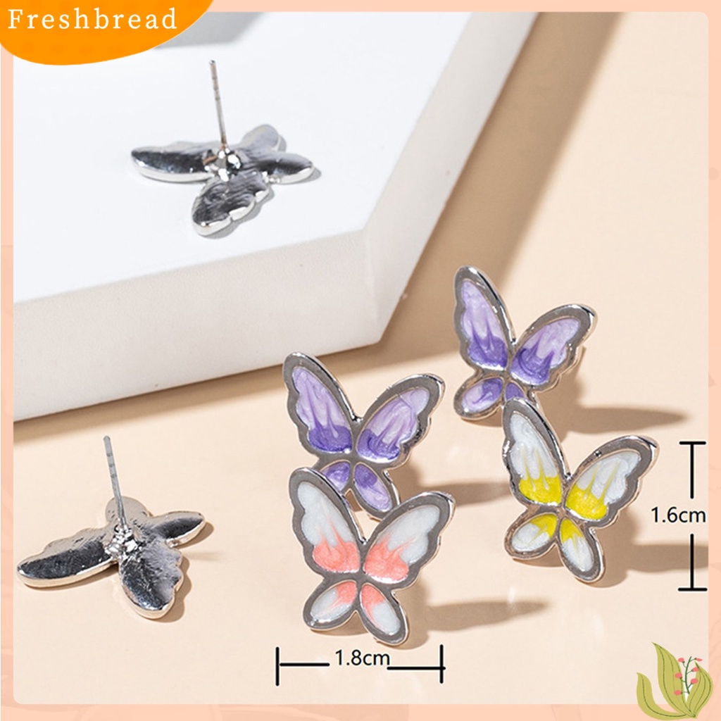 &lt; Freshbread &gt; 1pasang Anting Tusuk Wanita Ringan Artistik Manis Tahan Lama Friendly Untuk Kulit Stainless Warna Kontras Bentuk Kupu-Kupu Anti Karat Lady Ear Stud Women Jewelry