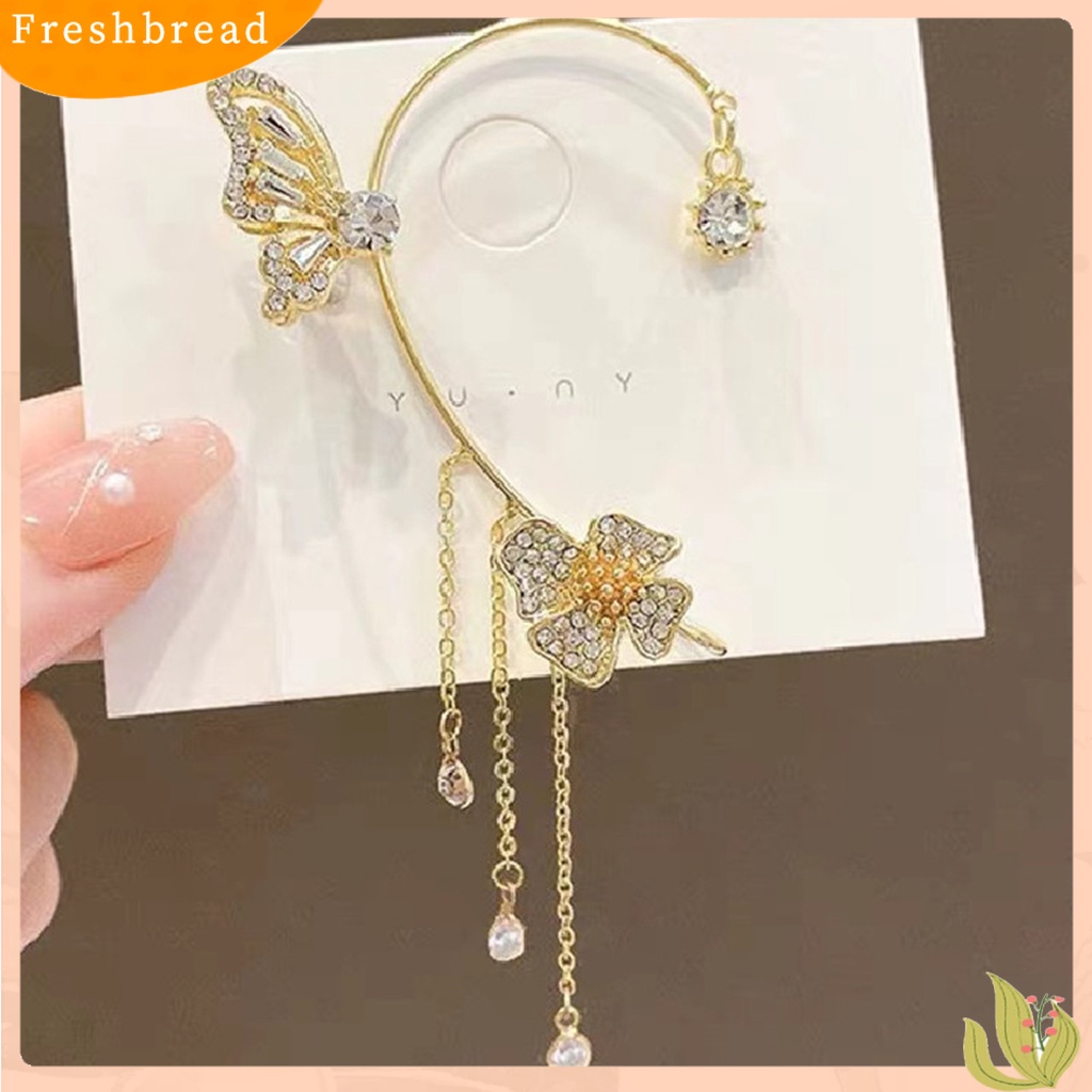 &lt; Freshbread &gt; 1Pc Manset Telinga Mewah Temperamen Dekorasi Geometris Tinggi Gloss Berdandan Tanpa Tindik Shiny Cubic Zirconia Butterfly Ear Cuff Perhiasan Aksesoris