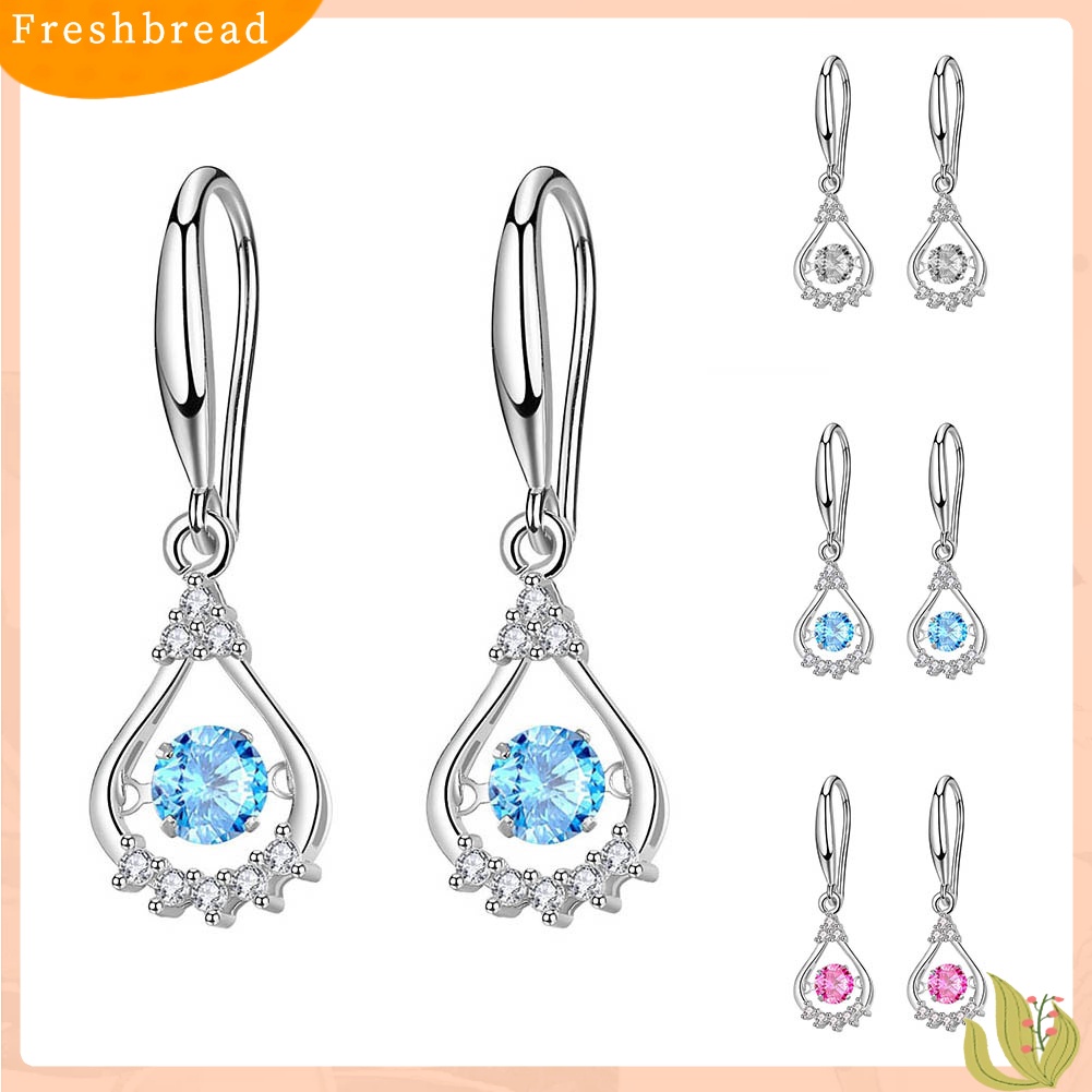 &lt; Freshbread &gt; Wanita Bulat Cubic Zirconia Hias Tetesan Air Menjuntai Kait Anting Perhiasan Hadiah