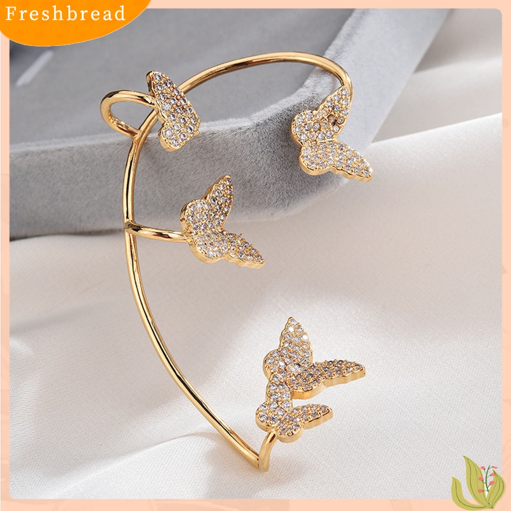 &lt; Freshbread &gt; 1Pc Klip Anting Butterfly Rhinestones Perhiasan Simple Halus Manset Telinga Untuk Pernikahan