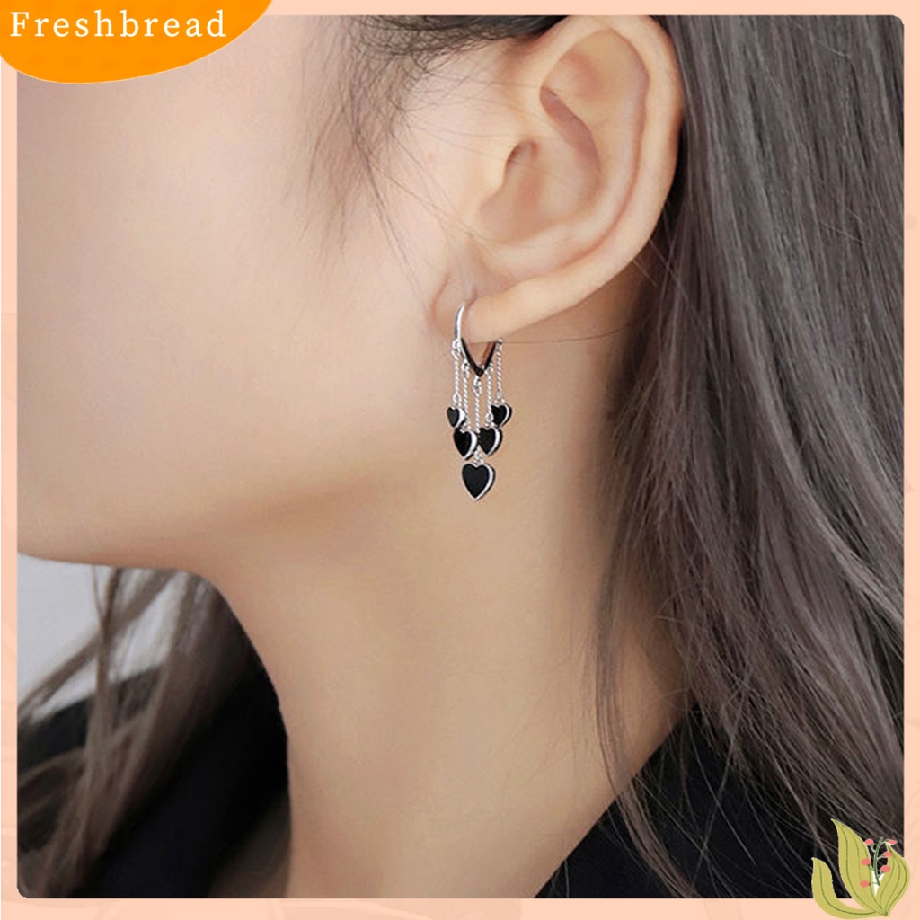 &lt; Freshbread &gt; 1pasang Wanita Menjuntai Anting Hitam Hati Jumbai Perhiasan Electroplating Bright Luster Drop Earrings Untuk Pakaian Sehari-Hari