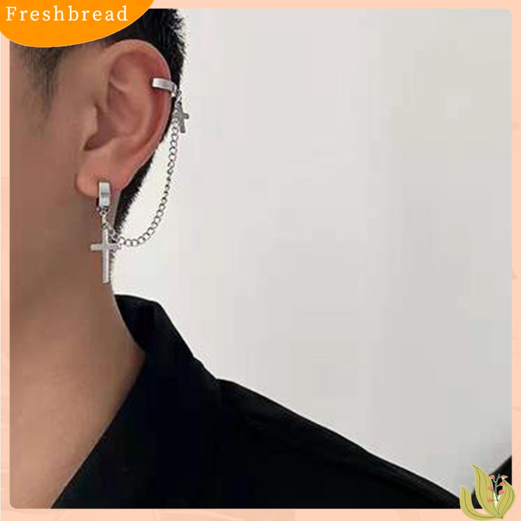 &lt; Freshbread &gt; 1Pc Punk Hip Hop Rantai Logam Telinga Manset Kreatif Salib Rumbai Pria Anting Perhiasan Aksesoris