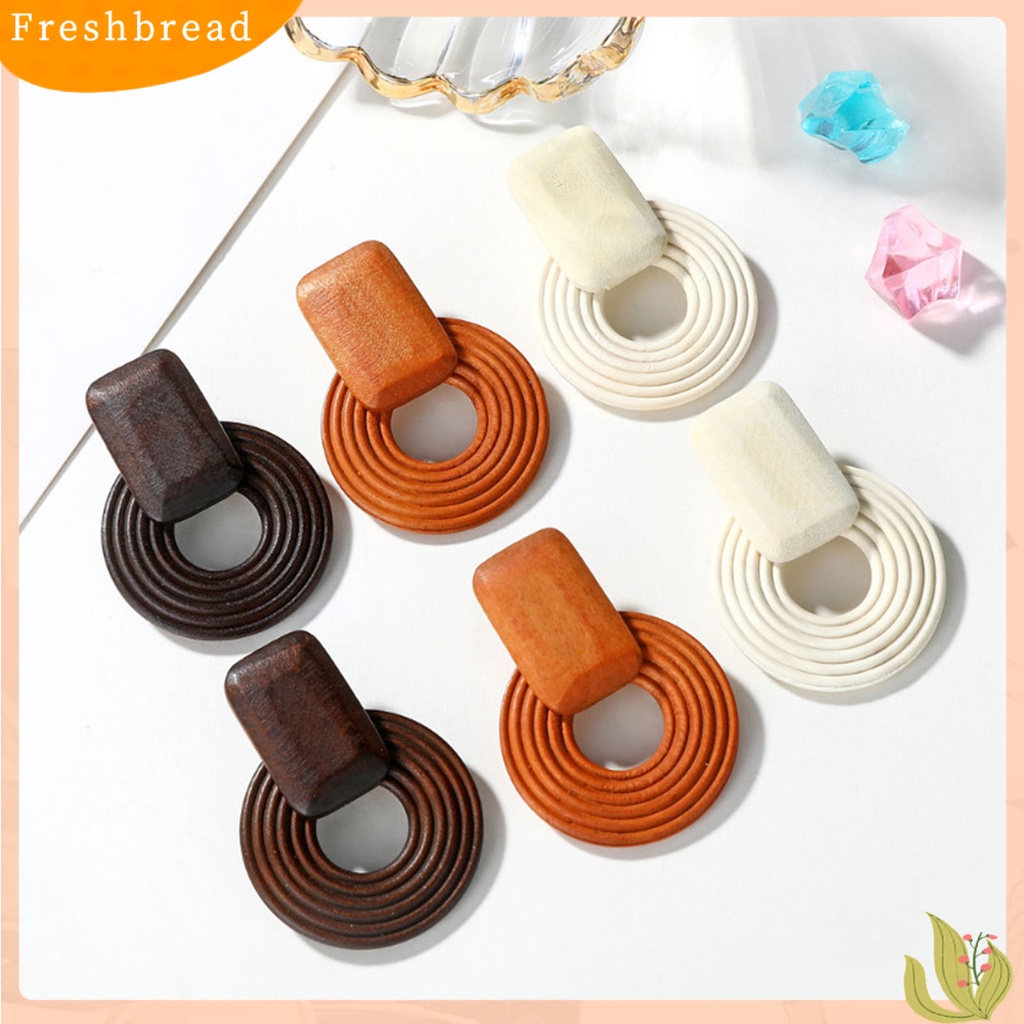 &lt; Freshbread &gt; Anting Wanita Geometris Kayu Sederhana Vintage Anting Tusuk Berlebihan Untuk Club