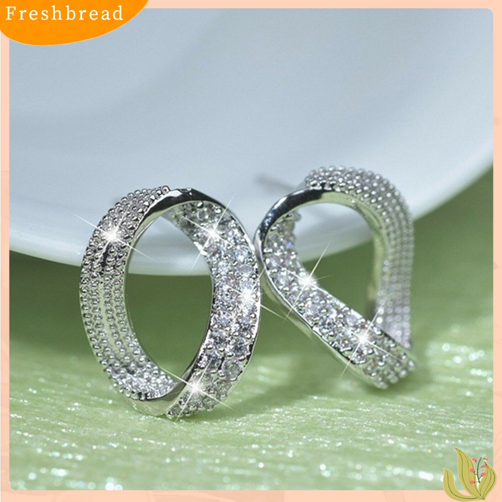 &lt; Freshbread &gt; Wanita Elegan Penuh Cubic Zirconia Geometric Ear Stud Earrings Hadiah Perhiasan Pesta