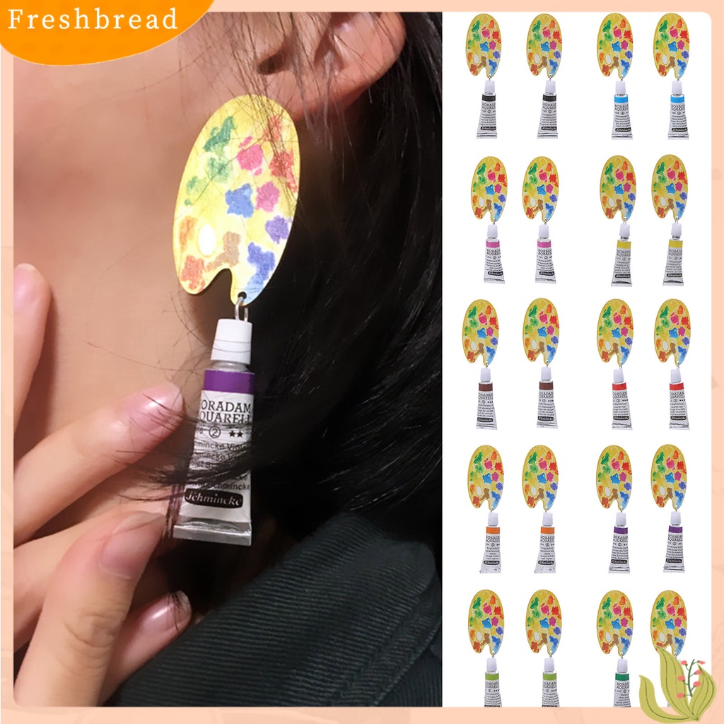 &lt; Freshbread &gt; 1pasang Wanita Anting Gantung Geometris Artistik Hias Stainless Indah Papan Seni Warna-Warni Berlebihan Buatan Tangan Pelukis Menjuntai Anting-Anting Wanita Perhiasan