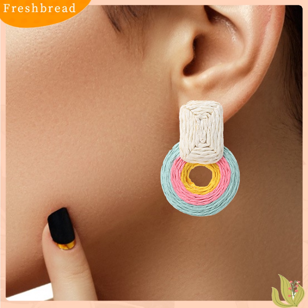 < Freshbread > 1pasang Anting Wanita Bentuk Bulat Warna Senada Perhiasan Gaya Liburan Lingkaran Untuk Pantai