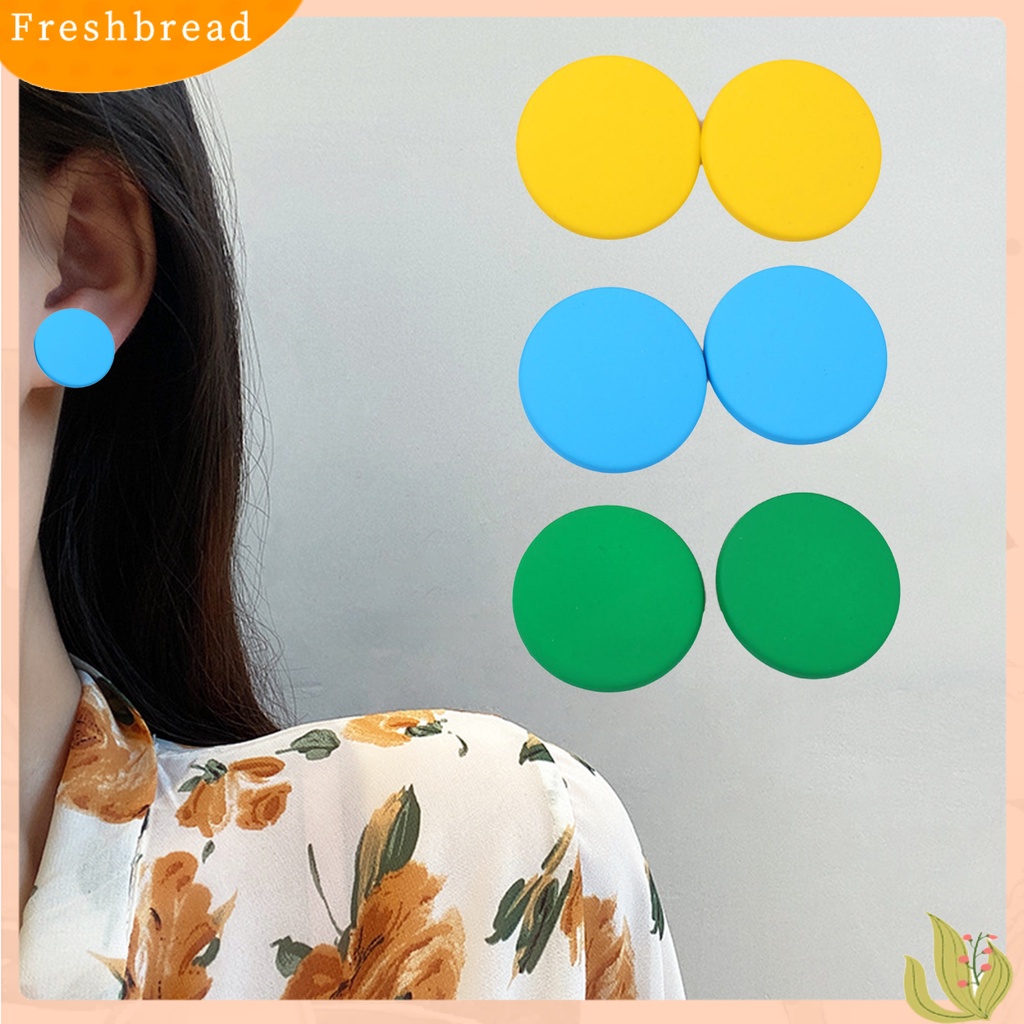 &lt; Freshbread &gt; 1pasang Anting Stud Warna Permen Tindik Cat Geometris Sederhana Wanita Gadis Besar Bulat Telinga Giwang Fashion Perhiasan Hadiah Untuk Pacar