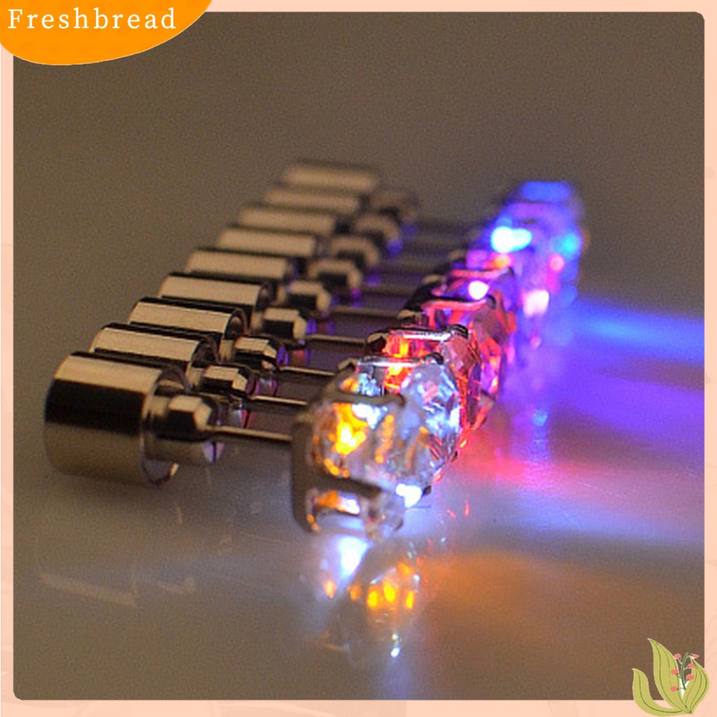 &lt; Freshbread &gt; 1Pc Anting Tusuk Wanita Cubic Zirconia LED Female Square Luminous Stud Earrings Untuk Pesta