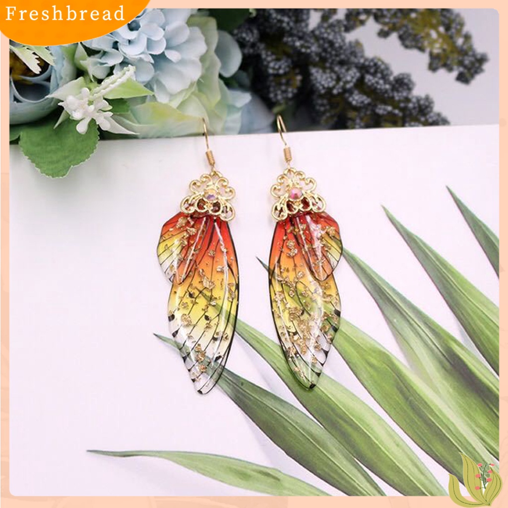 &lt; Freshbread &gt; Anting Fashion Wanita Sayap Kupu-Kupu Gradien Warna Berlian Imitasi Ear Hook Perhiasan