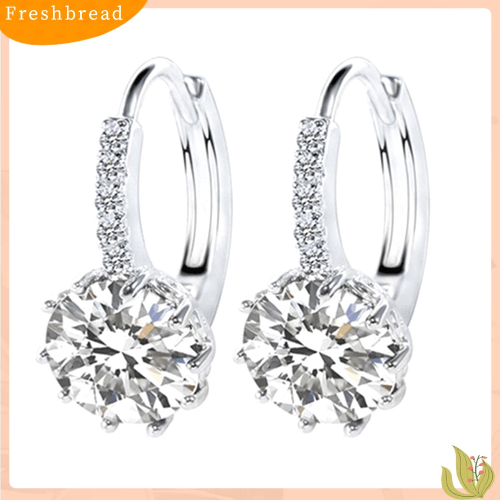 &lt; Freshbread &gt; Wanita Bulat Cubic Zirconia Hias Stud Anting Pernikahan Pertunangan Perhiasan Hadiah