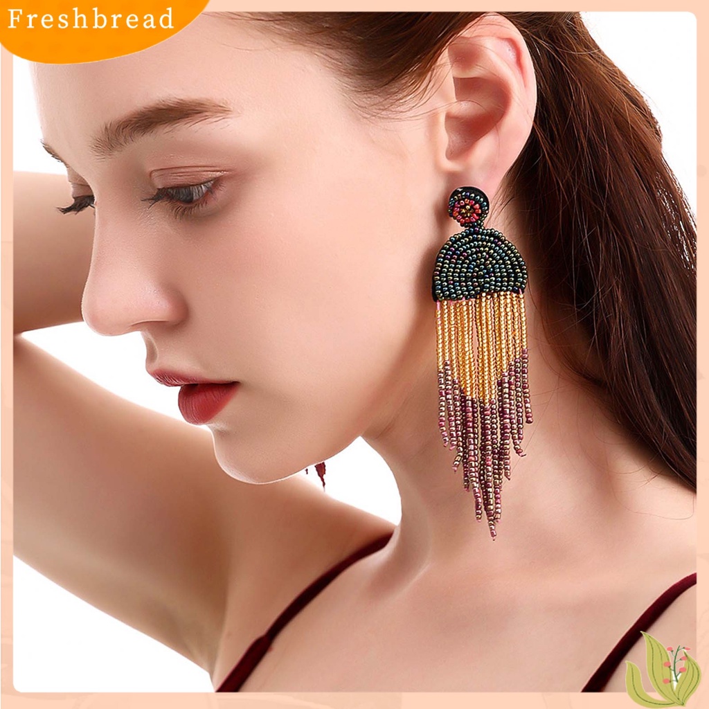 &lt; Freshbread &gt; 1pasang Manik-Manik Anting Rumbai Bentuk Air Terjun Anti-Alergi Mudah Menerapkan Manik-Manik Berwarna Drop Earrings Untuk Anak Perempuan