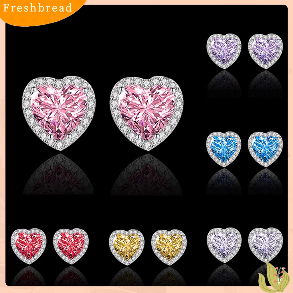 &lt; Freshbread &gt; 1pasang Anting Alloy Shiny Indah Bentuk Hati Ear Studs Untuk Pesta