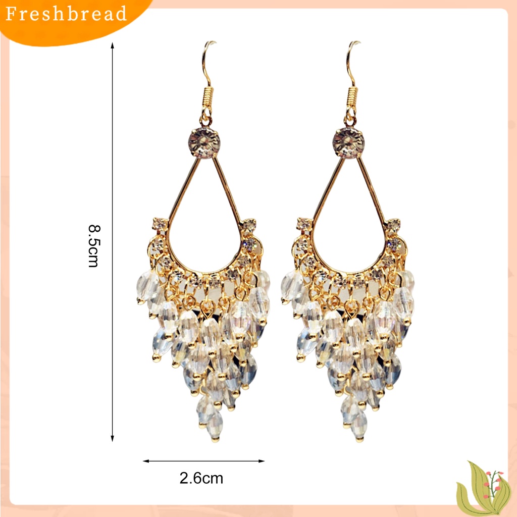 &lt; Freshbread &gt; 1pasang Anting Wanita Kristal Imitasi Gaya Bohemia Shiny High-end Drop Earrings Perhiasan Pernikahan