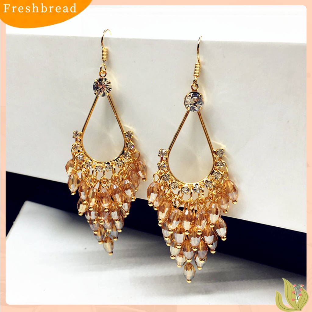 &lt; Freshbread &gt; 1pasang Anting Wanita Kristal Imitasi Gaya Bohemia Shiny High-end Drop Earrings Perhiasan Pernikahan