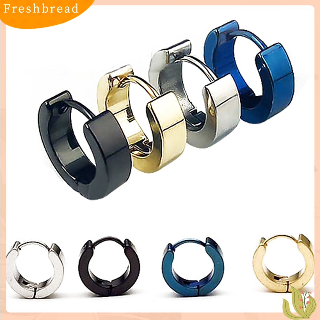 &lt; Freshbread &gt; 1pasang Fashion Keren Pria Stainless Steel Huggie Hoop Earrings Perhiasan Kasual