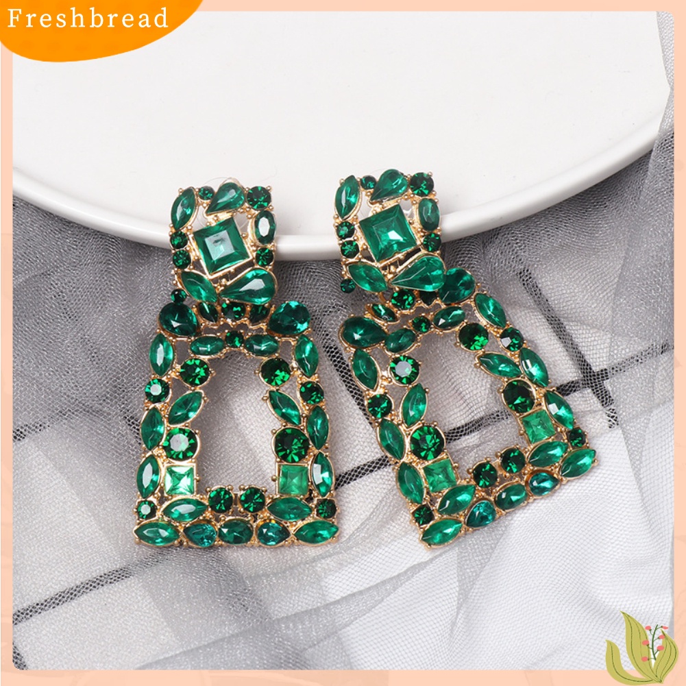 &lt; Freshbread &gt; Wanita Berlian Imitasi Berongga Keluar Geometris Menjuntai Ear Stud Earrings Perhiasan Hadiah