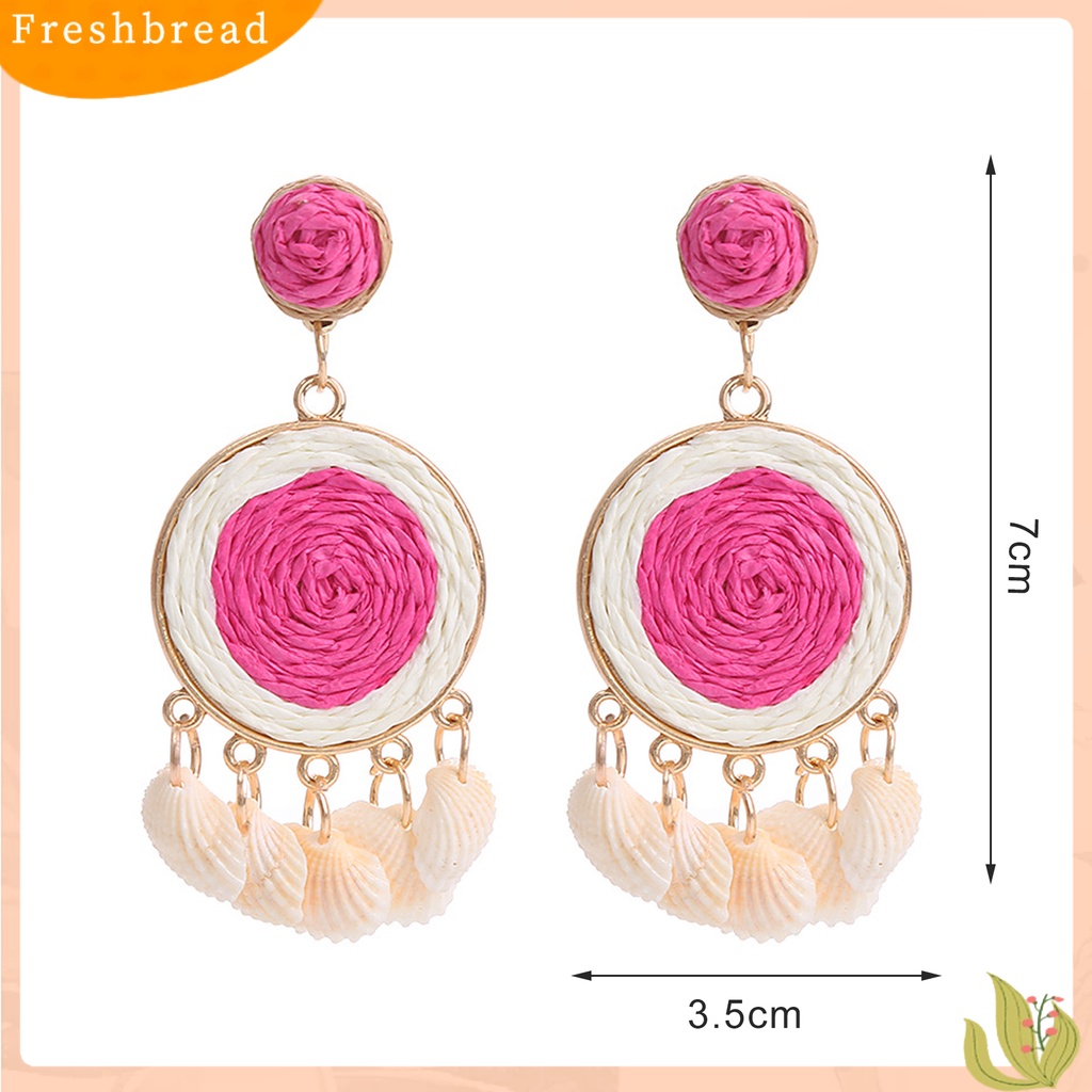 &lt; Freshbread &gt; 1pasang Anting Gantung Wanita Dikepang Mudah Cocok Dengan Warna Manis Ringan Anti Alergi Bentuk Bulat Manik-Manik Rumbai Warna Kontras Drop Earrings Untuk Pantai