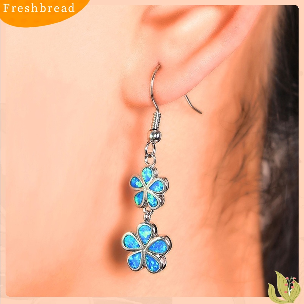 &lt; Freshbread &gt; Fashion Wanita Faux Opal Hias Bunga Panjang Menjuntai Ear Hook Earrings Jewelry