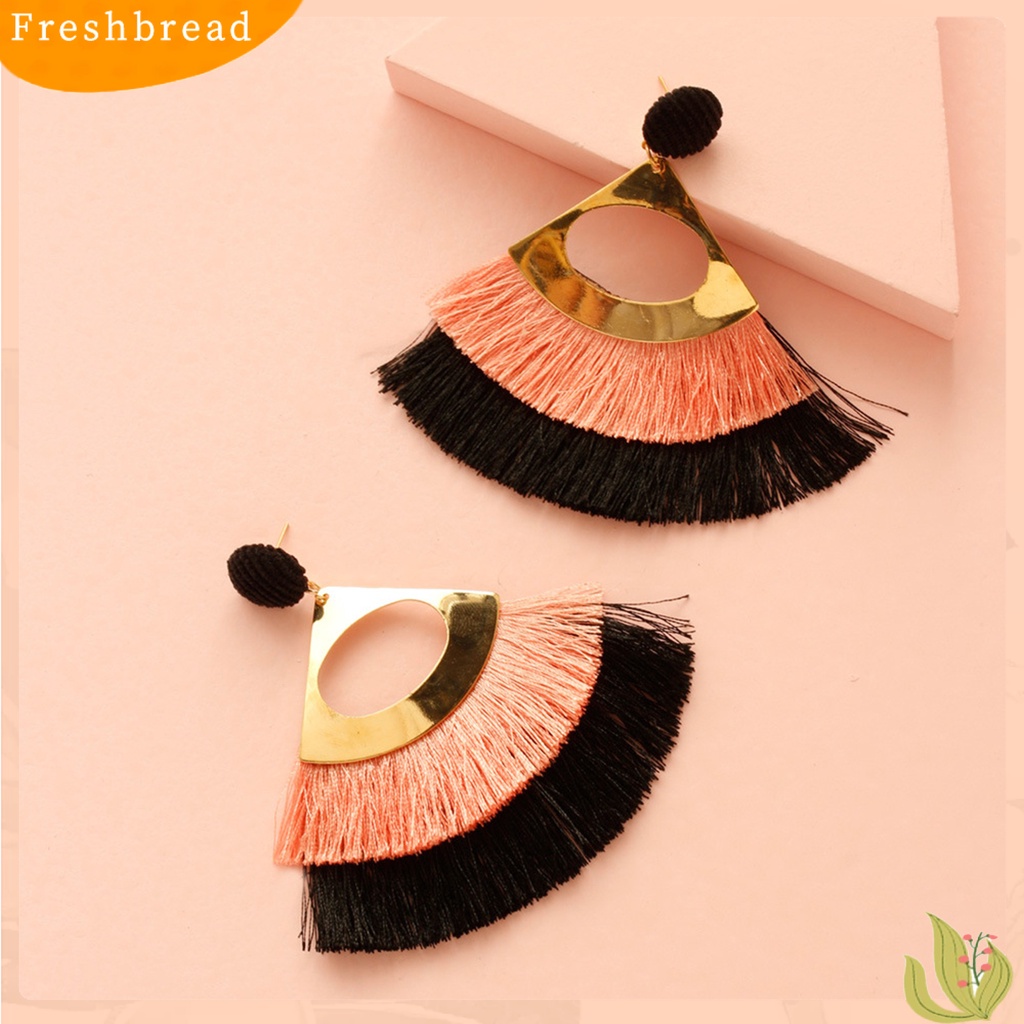 &lt; Freshbread &gt; 1pasang Perhiasan Anting Hias Bohemian Bergigi Rumbai Drop Earrings Untuk Kehidupan Sehari-Hari