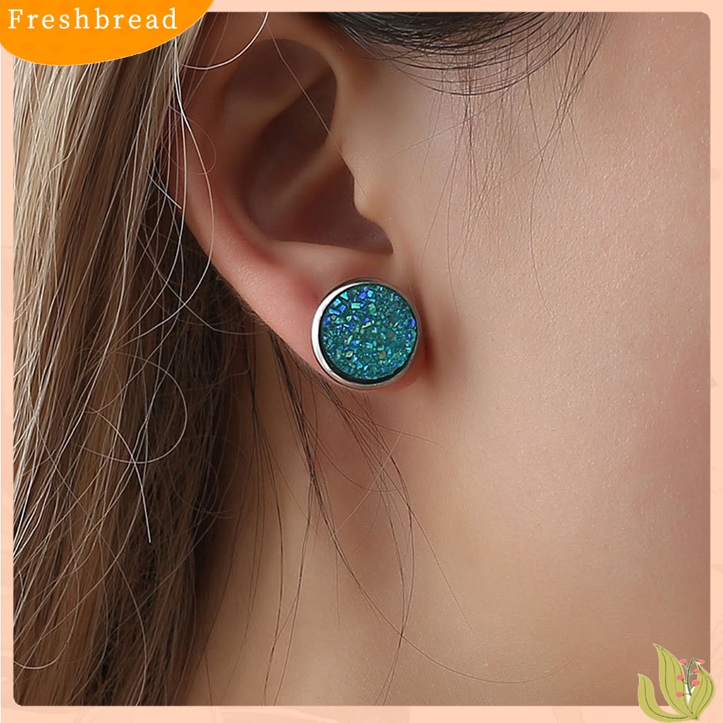 &lt; Freshbread &gt; 1pasang Ear Stud Hias Stud Telinga Berlian Imitasi Bentuk Bulat Stainless Warna-Warni Untuk Hadiah