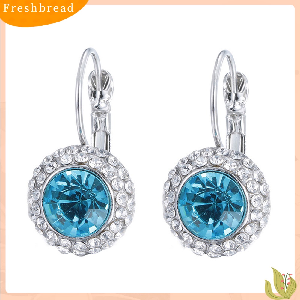 &lt; Freshbread &gt; Wanita Elegan Berlian Imitasi Hias Bulat Menjuntai Leverback Earrings Perhiasan Hadiah