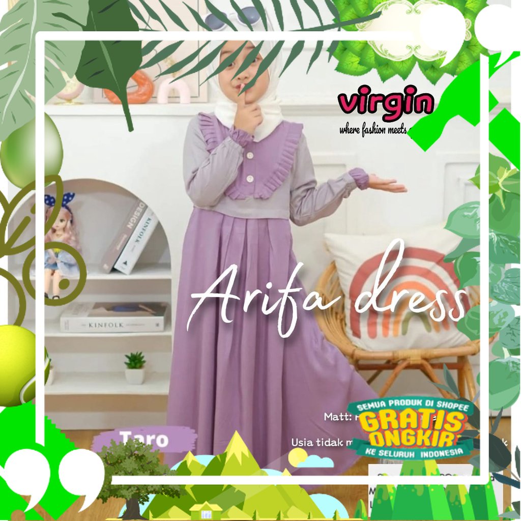 ARIFA DRESS / BAJU MUSLIM ANAK WANITA TERBARU /.BAJU ANAK WANITA DENGAN BAHAN CRINKLE AIRFLOW PREMIU