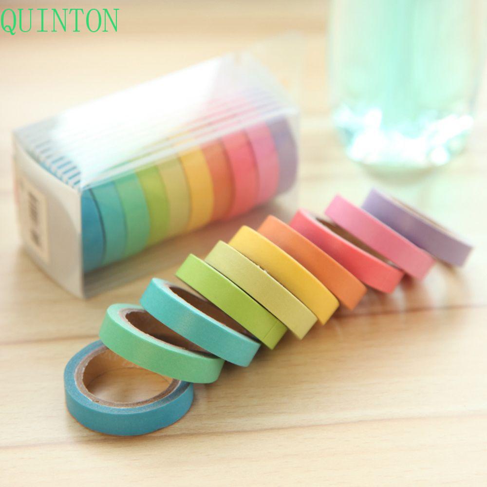 QUINTON Scrapbooking Rainbow Roll Paper Masking Crafts Sticky 0.75cm×5m Rolls Adhesive Sticker Decorative Tape 10 Candy Color Masking Tape Deco Sticky Writing Dentelle Scrapbooking Masking Tape Lot Writable/Multicolor