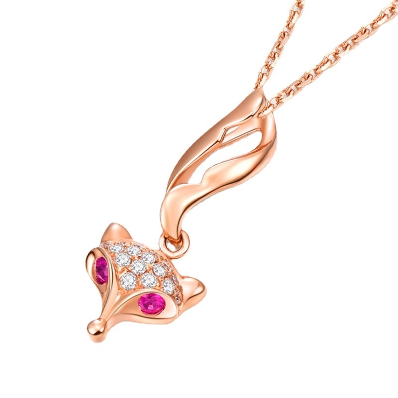 Goldkingdom Aksesoris Perhiasan Fashion Ready Stock Korea Fox Set Dengan Korundum Merah Zirkon Anting Berlapis Dengan Rose Gold Cincin Liontin Kalung