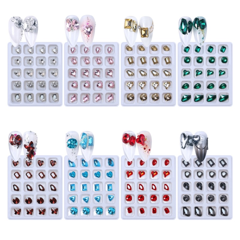 Siy 20Pcs 3D Resin Nail Art Kerajinan Rhinestones Charms Mixed Shiny Nail Kristal Permata Liontin Manicure Nail Perhiasan Diamon