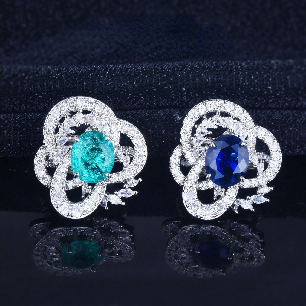 Goldkingdom Fashion Perhiasan Aksesoris Ready Stock Wharton Hijau Kupu-Kupu Efek Zamrud Cincin Cahaya Mewah Luxury Sense Paraiba Berlian Hijau Royal Blue INS Wanita Cincin