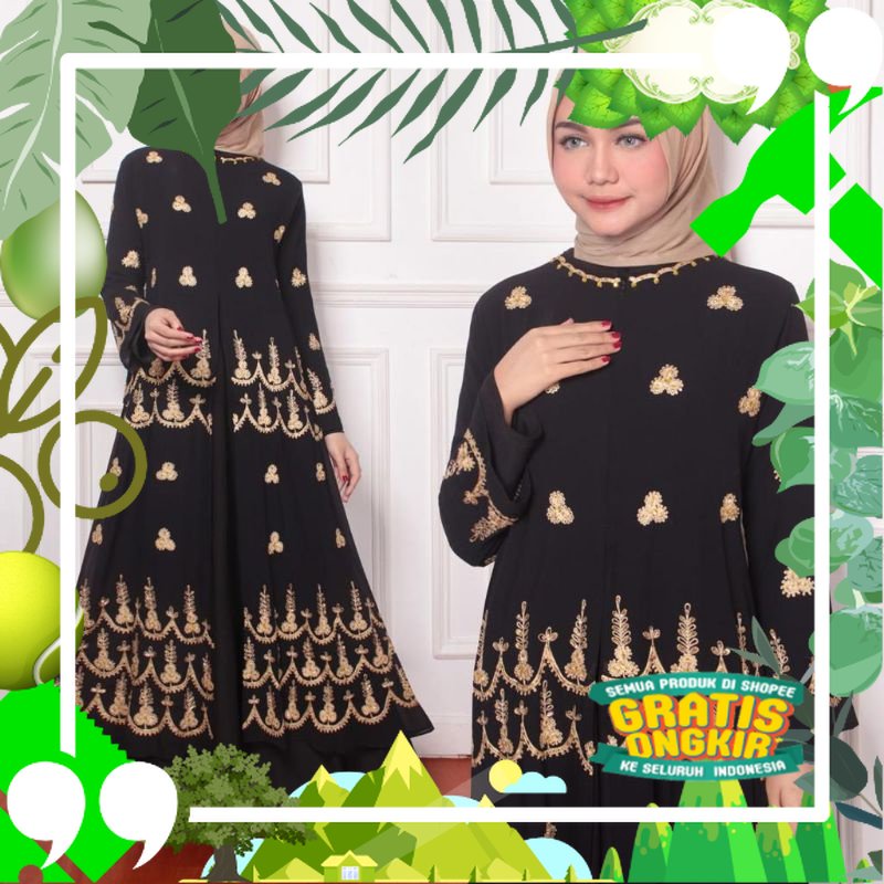 Pakaian Wanita Baju Fashion Gaun Long Dres Dress Drees Setelan Stelan Set Gamis Pesta Mewah Muslim M