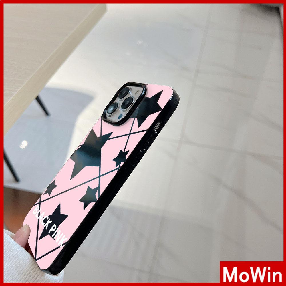 For iPhone 14 Pro Max iPhone Case Black Glossy TPU Soft Case Shockproof Protection Camera Pink Star Compatible with iPhone 13 Pro max 12 Pro Max 11 xr xs max 7Plus 8Plus