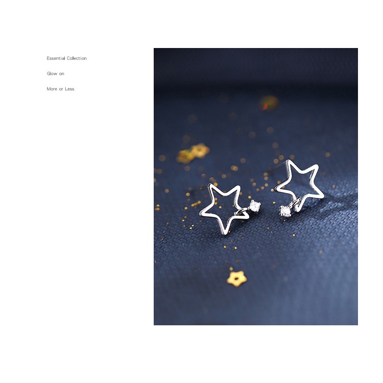 Goldkingdom Aksesoris Perhiasan Fashion Ready Stock Anting Bintang Bergerak Berlapis Perak Dilubangi-out Anting Segi Lima Anting Earrings Perempuan