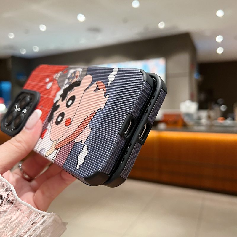 Leather Soft Case iP iPhone 7 8 Plus SE 2020 X XR XS Max 11 12 13 14 Pro Max 14 Plus Phone Case Camera Protect Cute bathe Crayon Shin Chan Anime Cartoon