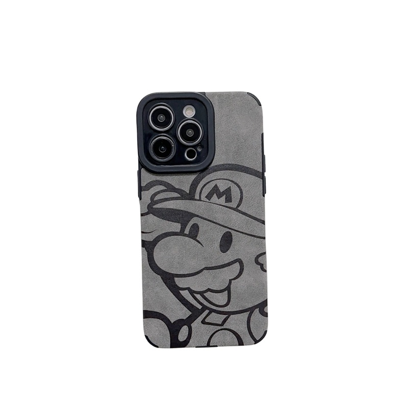 Retro suede Soft Case iP iPhone 7 8 Plus SE 2020 X XR XS Max 11 12 13 14 Pro Max 14 Plus Phone Case Camera Protect Gray Grey Mario