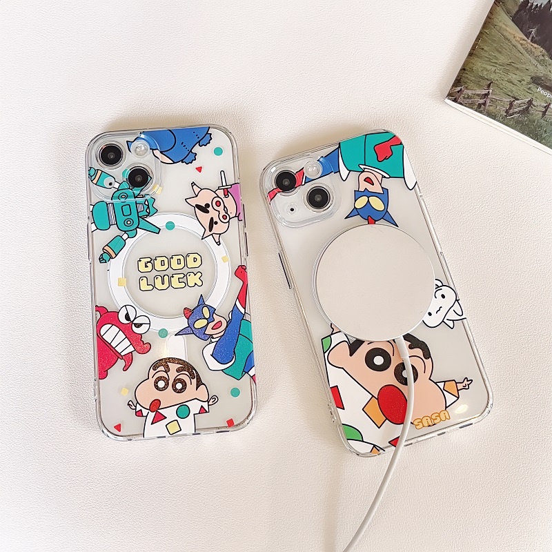 IPHONE Untuk Iphone14 13 12 11 Pro Max Magnetik Transparan Kartun Lucu Crayon Shin Chan Telepon Soft case