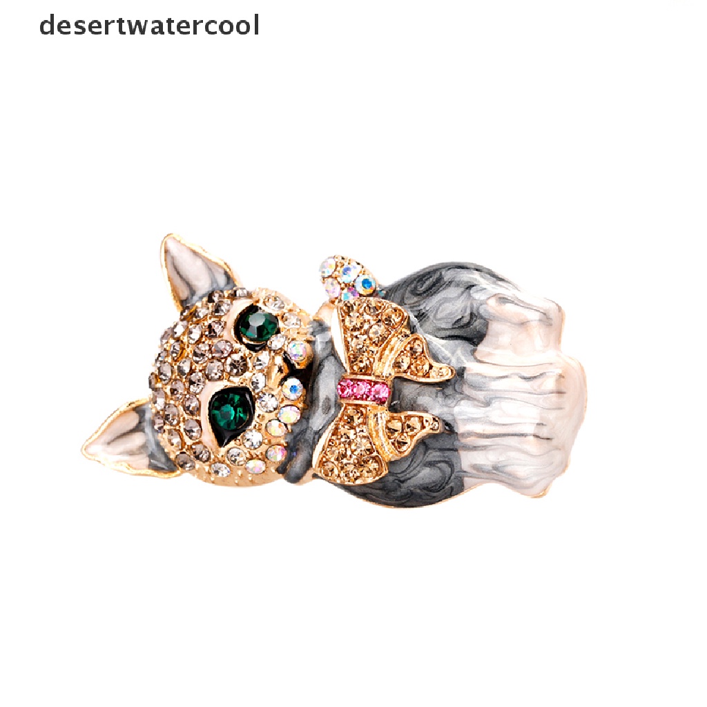Deid Baru Enamel Kristal Mata Hijau Kartun Kucing Bros Pin Perhiasan Tas Ornamen Hadiah Martijn