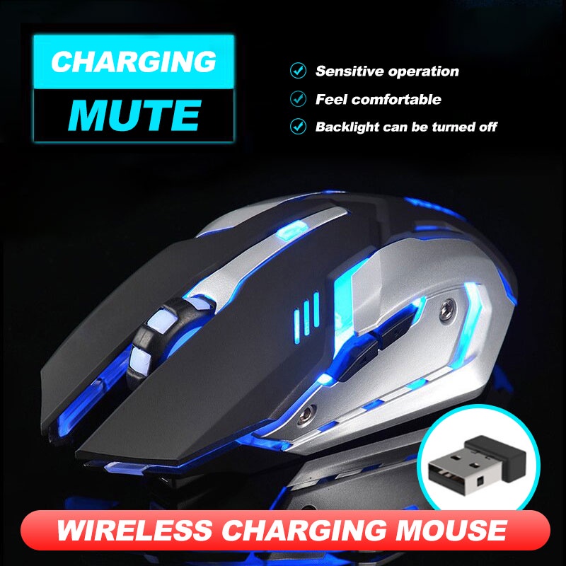 2.4Ghz Mouse Gaming Wireless 1600 DPI Charging Silent RGB Wireless Three Gear Optical 6 Tombol