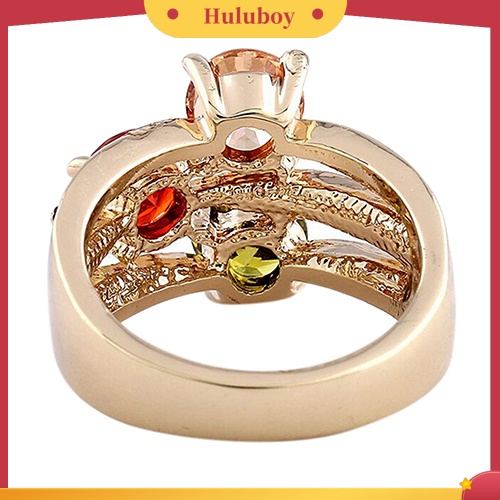 {Ready Stock} Wanita Mewah Cubic Zirconia Kristal Lapis Emas 9K Cincin Perhiasan Pesta Cocktail