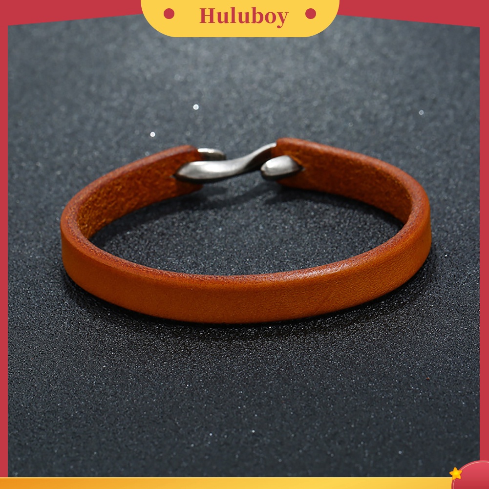 {Ready Stock} Vintage Tipis Kulit Sapi Kait Gesper Gelang Pria Punk Perhiasan Pergelangan Tangan Band Bangle