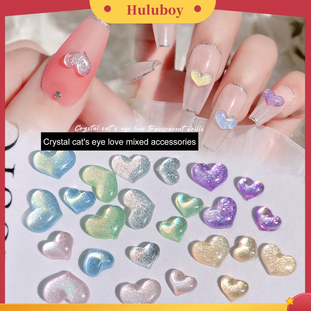 {In Stock} 100Pcs/Bag Nail Art Decor Flatback Tiga Dimensi Mix Size Halus Flash DIY Mini Bentuk Hati Berlian Imitasi Pesona Kuku Salon Pasokan