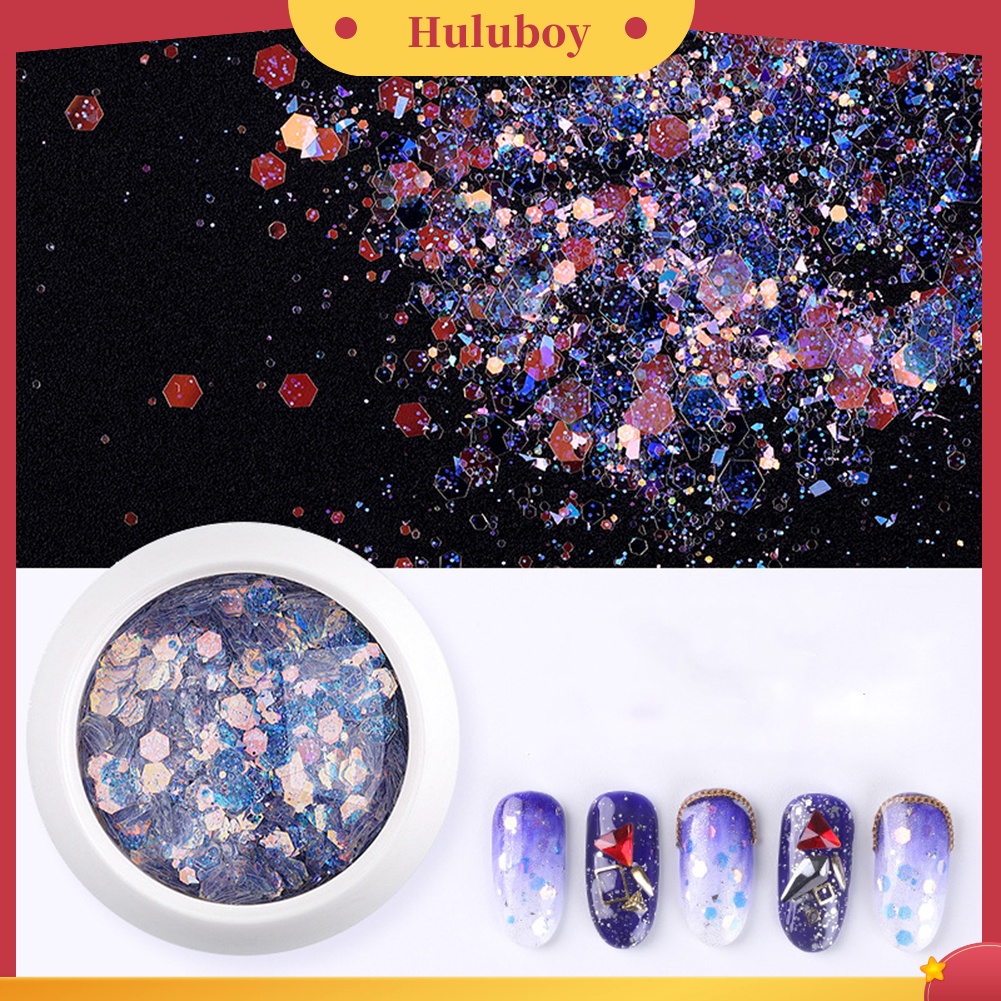 {In Stock} 3D Ukuran Mini Hologram Nail Art Sequin Glitter Powder Polish Dekorasi