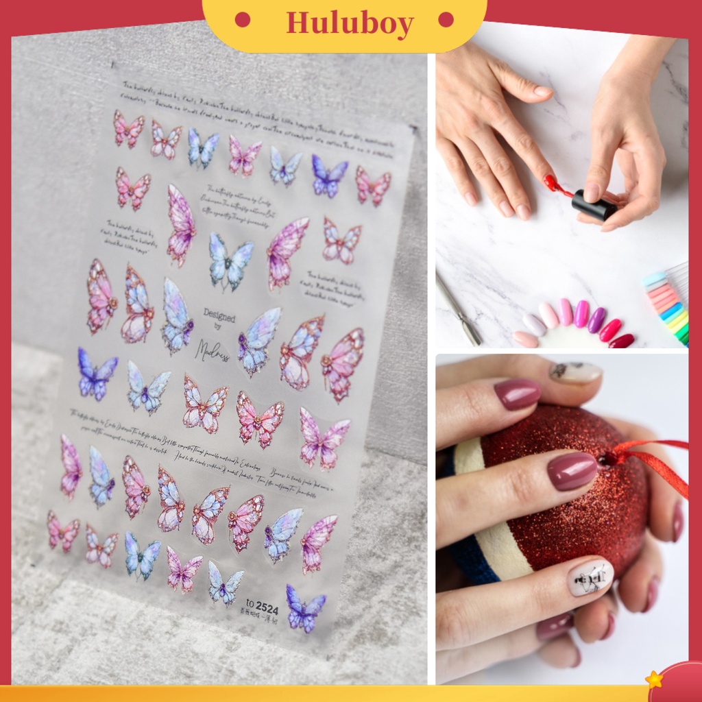 {In Stock} 1lembar Stiker Kuku DIY 5D Butterfly Nails Art Manicure Stickers Untuk Salon Kuku