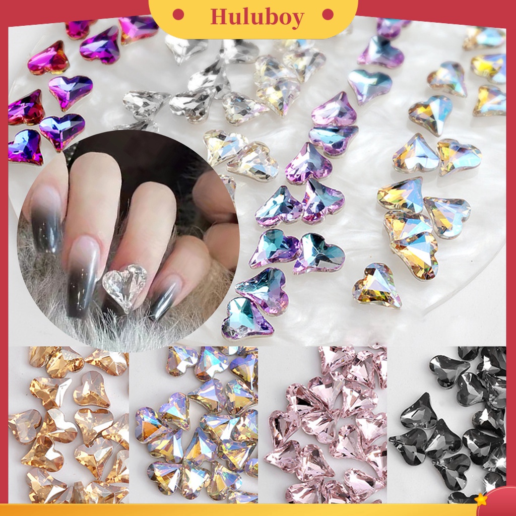 {In Stock} 20Pcs/Set Ornamen Kuku Mewah Kecerahan Tinggi Gloss Cinta Hati Manicure Desain Nail Rhinestone Untuk Salon