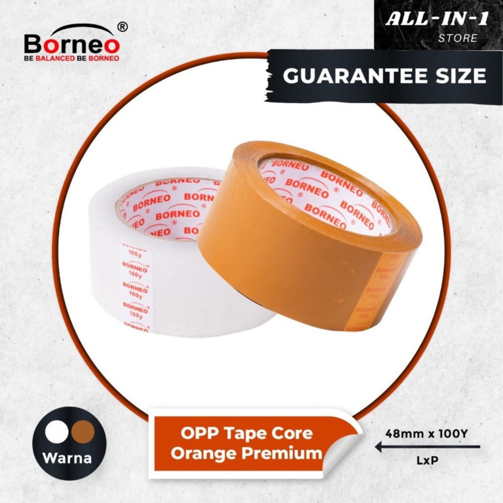 

Borneo Lakban OPP Premium Warna Coklat / Bening Ukuran 48mm x 100 Yard, Solasi, Isolasi Kuat